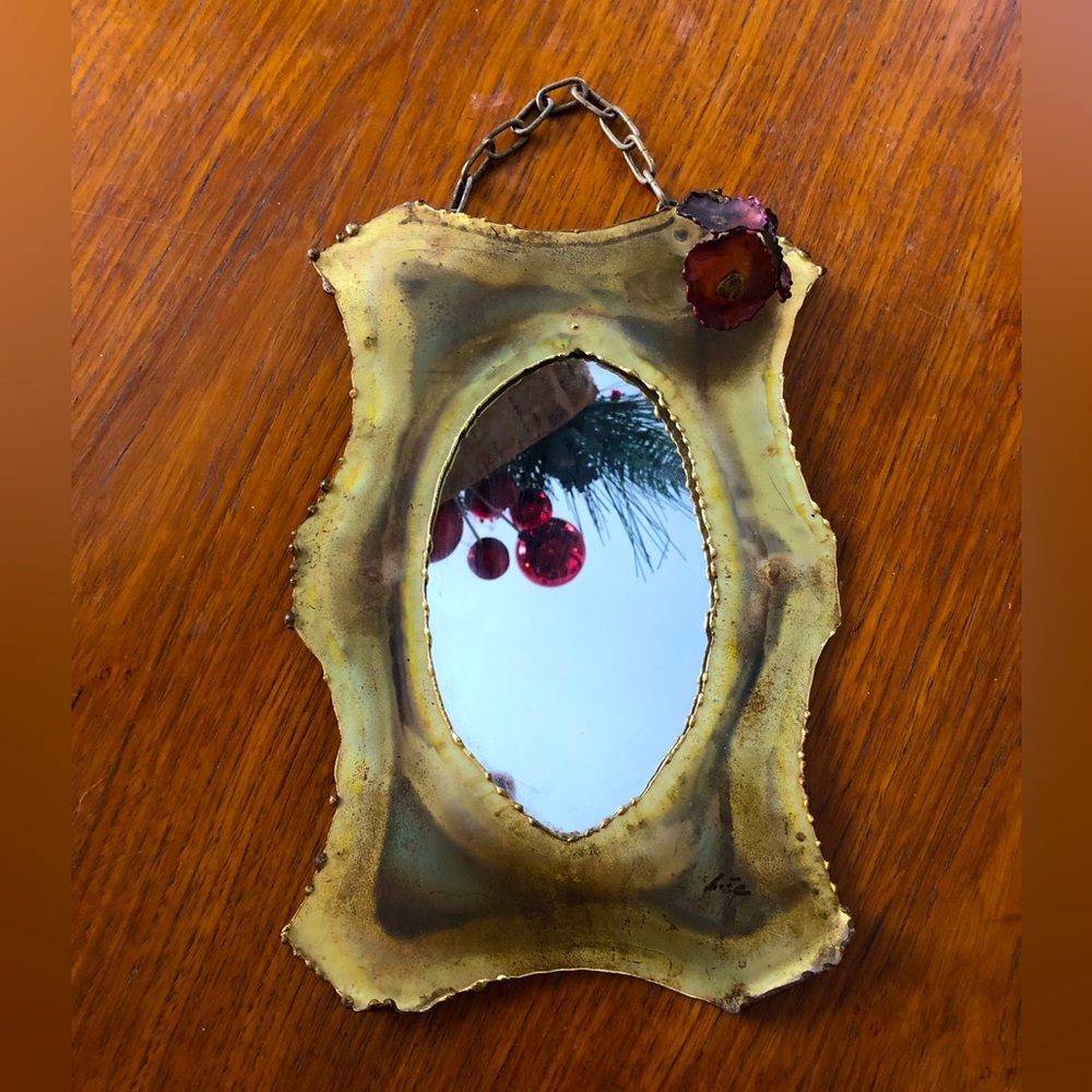 Magnifique miroir vintage en métal style Brutaliste 1970